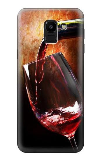 S2396 Red Wine Bottle And Glass Etui Coque Housse pour Samsung Galaxy J6 (2018)