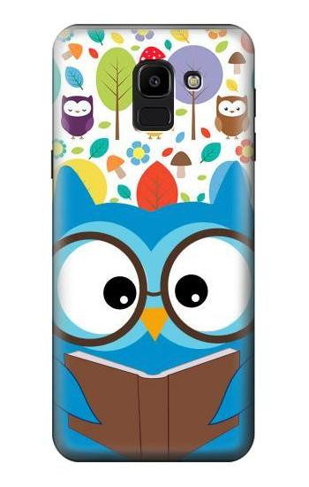 S2521 Cute Nerd Owl Cartoon Etui Coque Housse pour Samsung Galaxy J6 (2018)