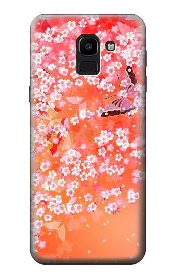 S2543 Japanese Kimono Style Flower Pattern Etui Coque Housse pour Samsung Galaxy J6 (2018)