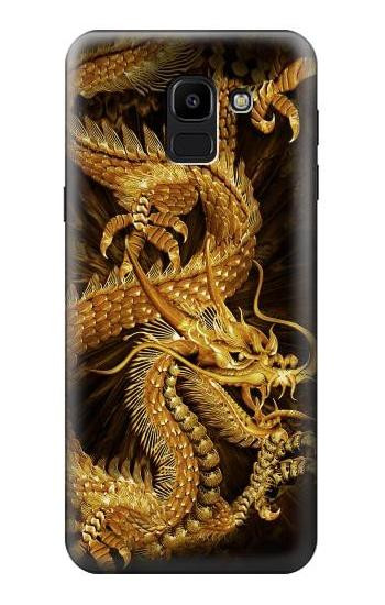 S2804 Chinese Gold Dragon Printed Etui Coque Housse pour Samsung Galaxy J6 (2018)