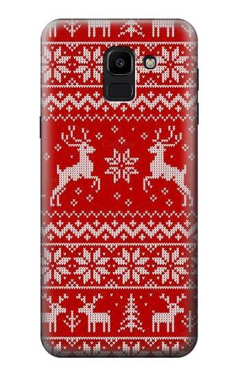 S2835 Christmas Reindeer Knitted Pattern Etui Coque Housse pour Samsung Galaxy J6 (2018)