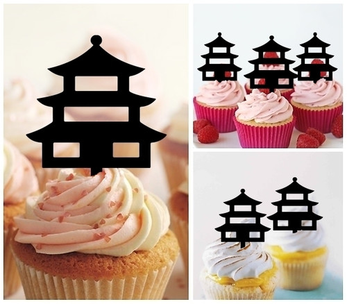 TA0680 Japan Buddhist Temple Cupcake Toppers Acrylique De Mariage Joyeux anniversaire pour Gâteau Partie Décoration 10 Pièces