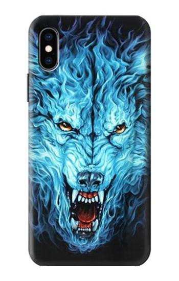 S0752 Blue Fire Grim Wolf Etui Coque Housse pour iPhone X, iPhone XS