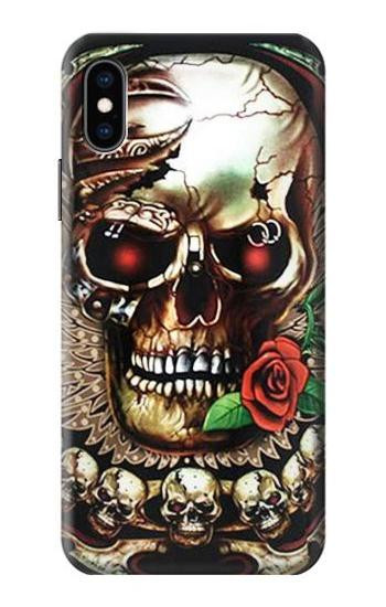 S0753 Skull Wing Rose Punk Etui Coque Housse pour iPhone X, iPhone XS