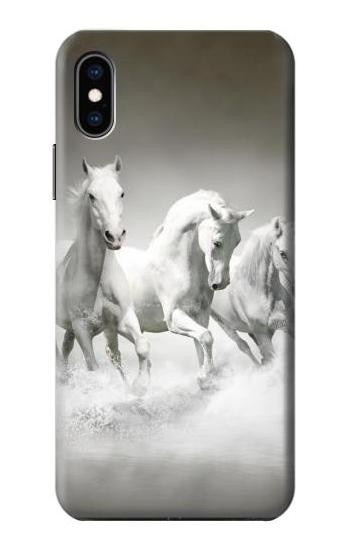 S0933 White Horses Etui Coque Housse pour iPhone X, iPhone XS