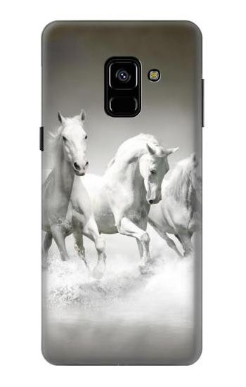S0933 White Horses Etui Coque Housse pour Samsung Galaxy A8 (2018)