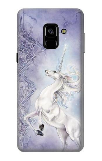 S1134 White Horse Unicorn Etui Coque Housse pour Samsung Galaxy A8 (2018)