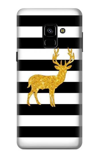 S2794 Black and White Striped Deer Gold Sparkles Etui Coque Housse pour Samsung Galaxy A8 (2018)