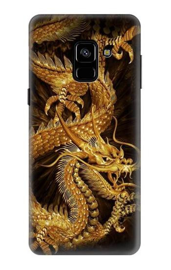 S2804 Chinese Gold Dragon Printed Etui Coque Housse pour Samsung Galaxy A8 (2018)