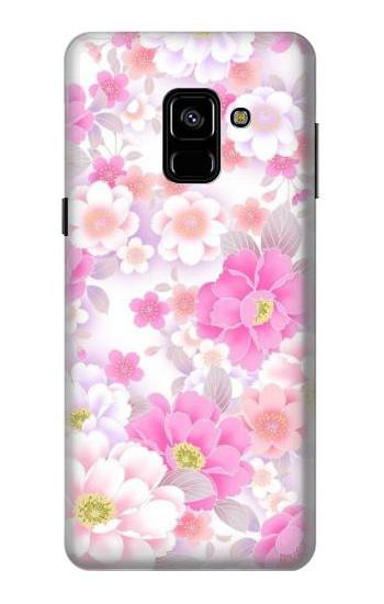S3036 Pink Sweet Flower Flora Etui Coque Housse pour Samsung Galaxy A8 (2018)