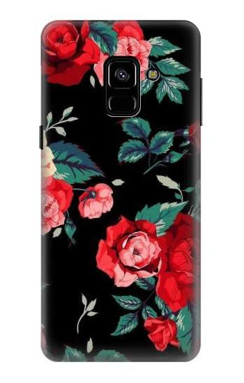 S3112 Rose Floral Pattern Black Etui Coque Housse pour Samsung Galaxy A8 (2018)