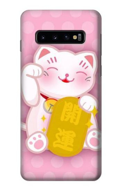 S3025 Pink Maneki Neko Lucky Cat Etui Coque Housse pour Samsung Galaxy S10
