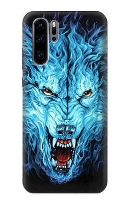 S0752 Blue Fire Grim Wolf Etui Coque Housse pour Huawei P30 Pro