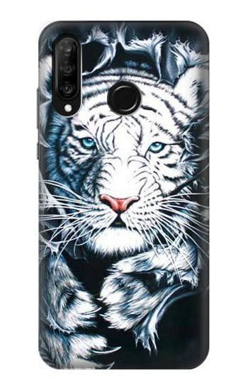 S0265 White Tiger Etui Coque Housse pour Huawei P30 lite