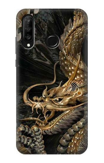 S0426 Gold Dragon Etui Coque Housse pour Huawei P30 lite