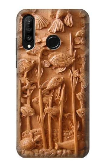 S1307 Fish Wood Carving Graphic Printed Etui Coque Housse pour Huawei P30 lite