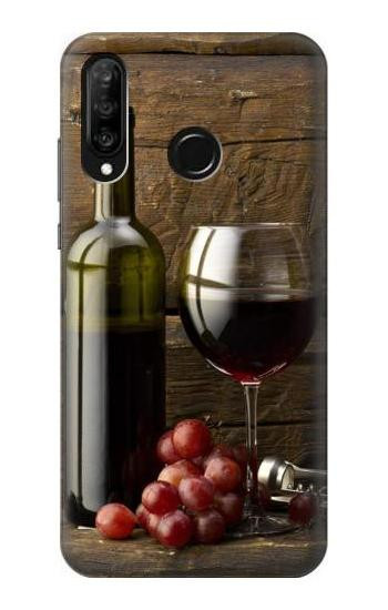 S1316 Grapes Bottle and Glass of Red Wine Etui Coque Housse pour Huawei P30 lite