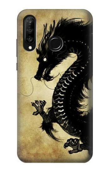 S1482 Black Dragon Painting Etui Coque Housse pour Huawei P30 lite