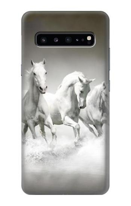 S0933 White Horses Etui Coque Housse pour Samsung Galaxy S10 5G