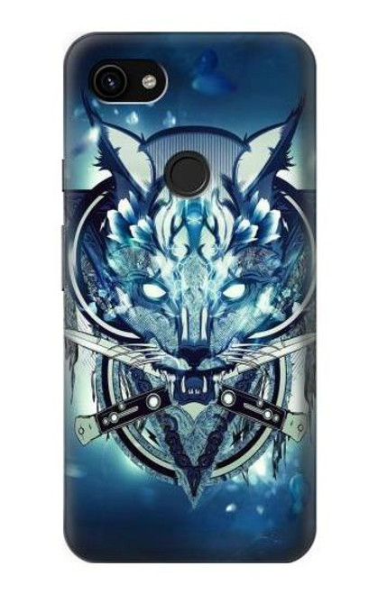 S1135 Loup avec des couteaux Roche Etui Coque Housse pour Google Pixel 3a XL