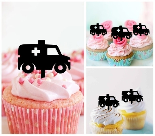 TA1063 Ambulance Emergency First Aid Cupcake Toppers Acrylique De Mariage Joyeux anniversaire pour Gâteau Partie Décoration 10 Pièces