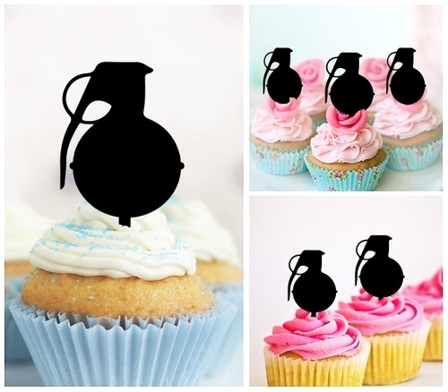 TA1134 Grenade Hand Bomb Cupcake Toppers Acrylique De Mariage Joyeux anniversaire pour Gâteau Partie Décoration 10 Pièces