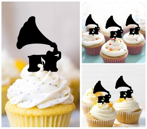 TA1156 Record Player Cupcake Toppers Acrylique De Mariage Joyeux anniversaire pour Gâteau Partie Décoration 10 Pièces