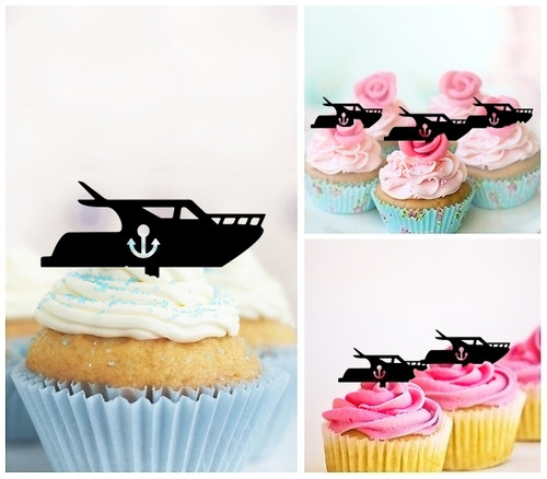 TA1184 Motor Boat Cupcake Toppers Acrylique De Mariage Joyeux anniversaire pour Gâteau Partie Décoration 10 Pièces