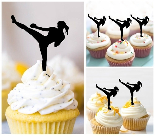 TA1246 Female Fighter Kickboxing Cupcake Toppers Acrylique De Mariage Joyeux anniversaire pour Gâteau Partie Décoration 10 Pièces