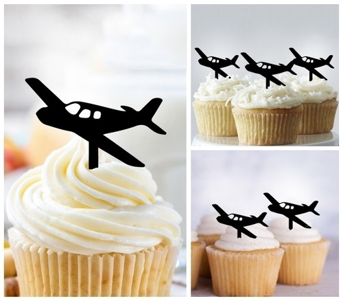 TA1255 Airplane Aircraft Cupcake Toppers Acrylique De Mariage Joyeux anniversaire pour Gâteau Partie Décoration 10 Pièces