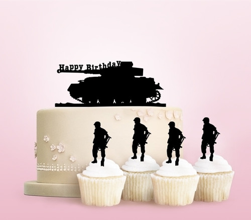 TC0222 Tank Military Vehicle Cake Cupcake Toppers Acrylique De Mariage Joyeux pour Gâteau Partie Décoration 11 Pièces