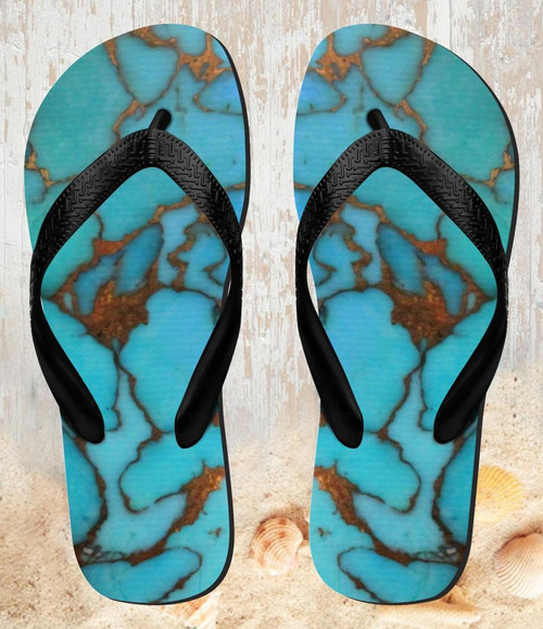 FA0317 Aqua Turquoise Gemstone Graphic Printed Tongs Sandales Slipper été Plage Flip Flops Unisex