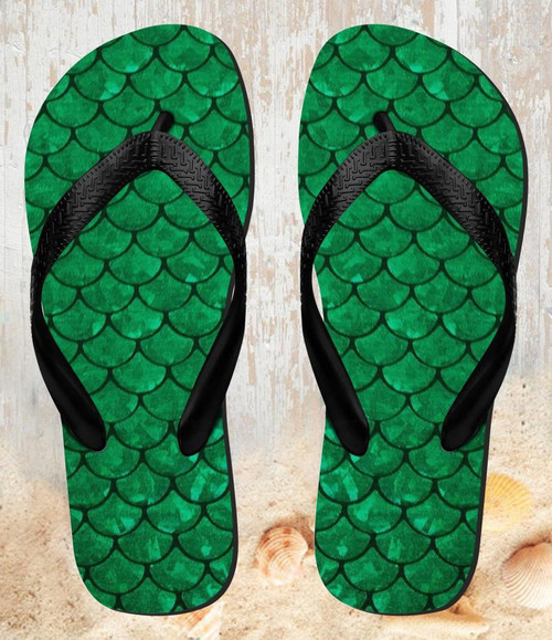 FA0324 Green Fish Scale Pattern Graphic Tongs Sandales Slipper été Plage Flip Flops Unisex