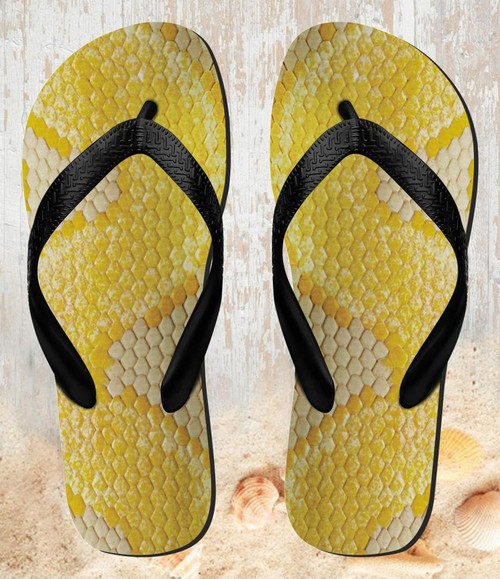 FA0327 Yellow Snake Skin Graphic Printed Tongs Sandales Slipper été Plage Flip Flops Unisex