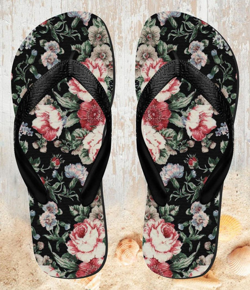 FA0331 Vintage Rose Pattern Tongs Sandales Slipper été Plage Flip Flops Unisex