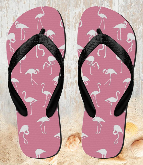 FA0371 Pink Flamingo Pattern Tongs Sandales Slipper été Plage Flip Flops Unisex