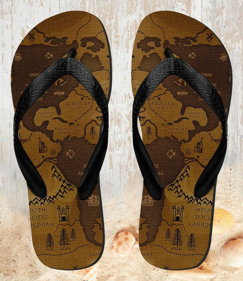 FA0373 Antique World Map Tongs Sandales Slipper été Plage Flip Flops Unisex