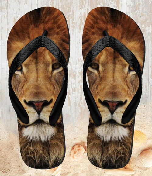 FA0375 Lion King of Beasts Tongs Sandales Slipper été Plage Flip Flops Unisex