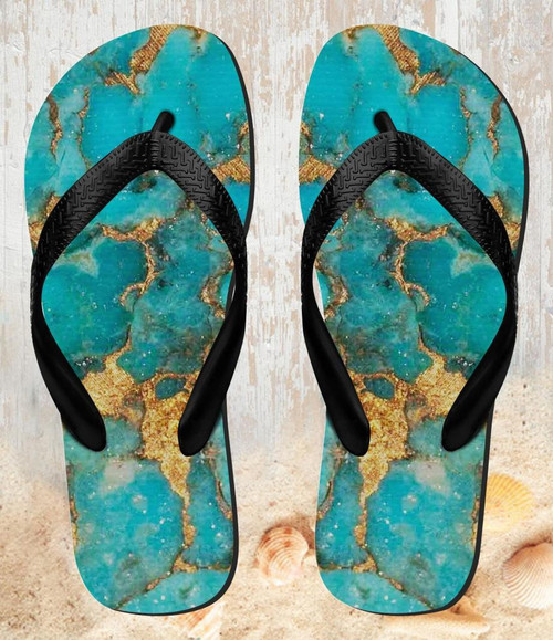 FA0391 Aqua Turquoise Stone Tongs Sandales Slipper été Plage Flip Flops Unisex