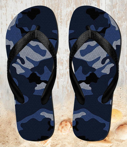 FA0416 Navy Blue Camo Camouflage Tongs Sandales Slipper été Plage Flip Flops Unisex