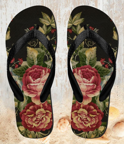 FA0423 Vintage Antique Roses Tongs Sandales Slipper été Plage Flip Flops Unisex