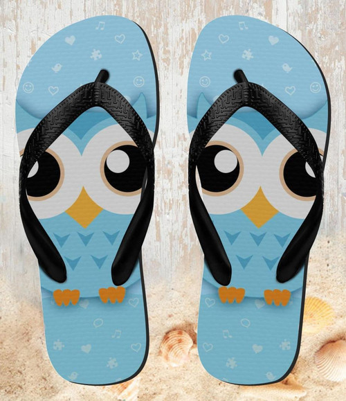 FA0426 Cute Blue Owl Tongs Sandales Slipper été Plage Flip Flops Unisex