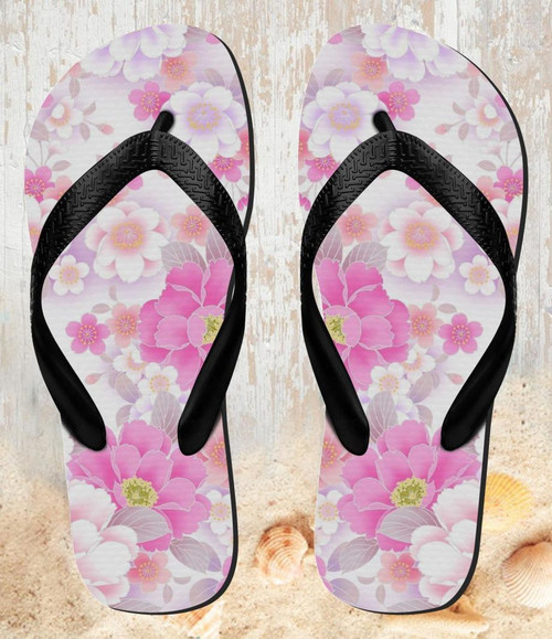 FA0432 Pink Sweet Flower Flora Tongs Sandales Slipper été Plage Flip Flops Unisex