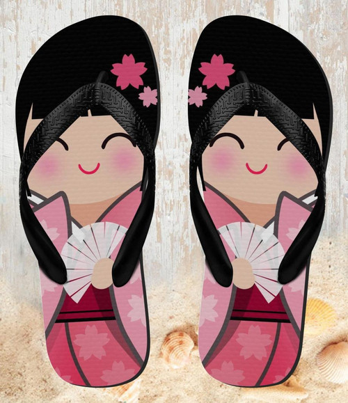 FA0436 Japan Girl Hina Doll Kimono Sakura Tongs Sandales Slipper été Plage Flip Flops Unisex