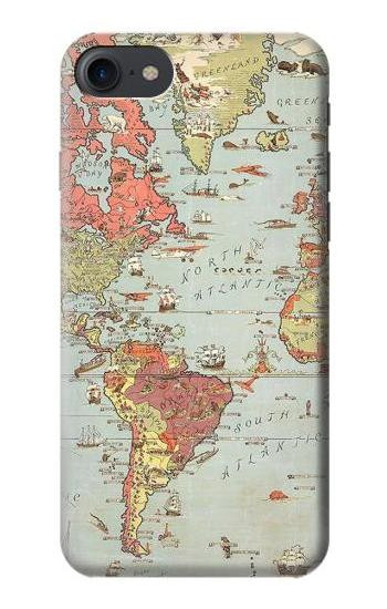 S3418 Vintage World Map Etui Coque Housse pour iPhone 7, iPhone 8