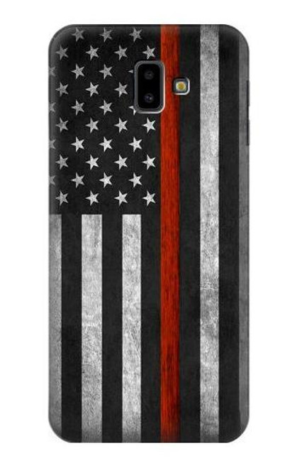 S3472 Firefighter Thin Red Line Flag Etui Coque Housse pour Samsung Galaxy J6+ (2018), J6 Plus (2018)