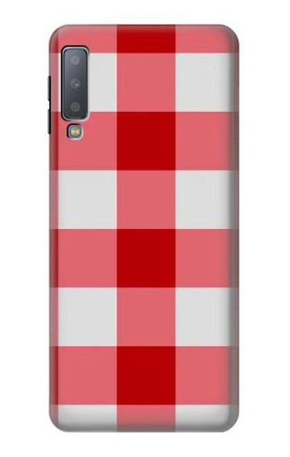 S3535 Red Gingham Etui Coque Housse pour Samsung Galaxy A7 (2018)