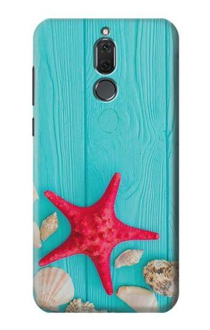 S3428 Aqua Wood Starfish Shell Etui Coque Housse pour Huawei Mate 10 Lite