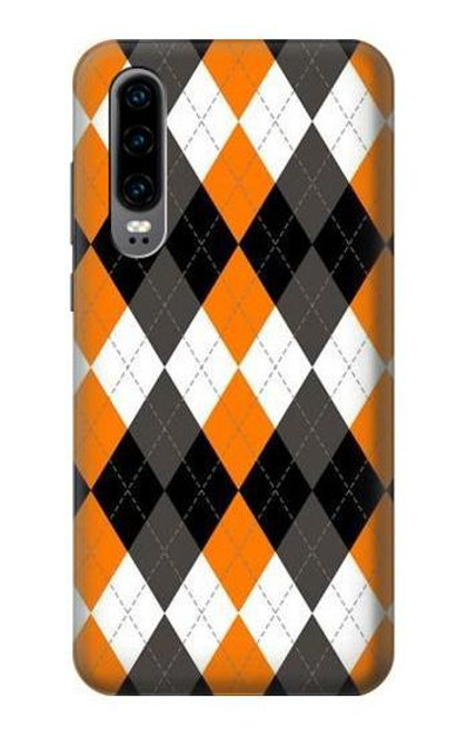 S3421 Black Orange White Argyle Plaid Etui Coque Housse pour Huawei P30