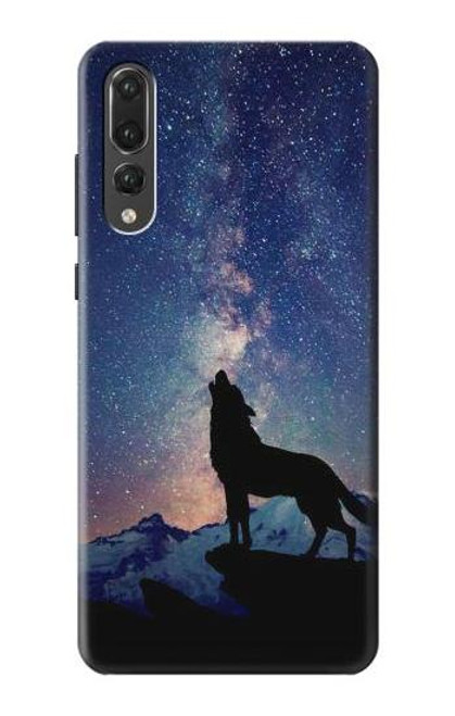S3555 Wolf Howling Million Star Etui Coque Housse pour Huawei P20 Pro